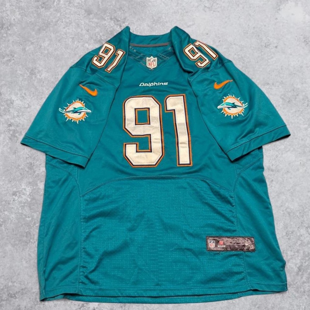 Nike Cameron Wake Miami Dolphins NFL Football Jersey Teal Blue Green Size 48